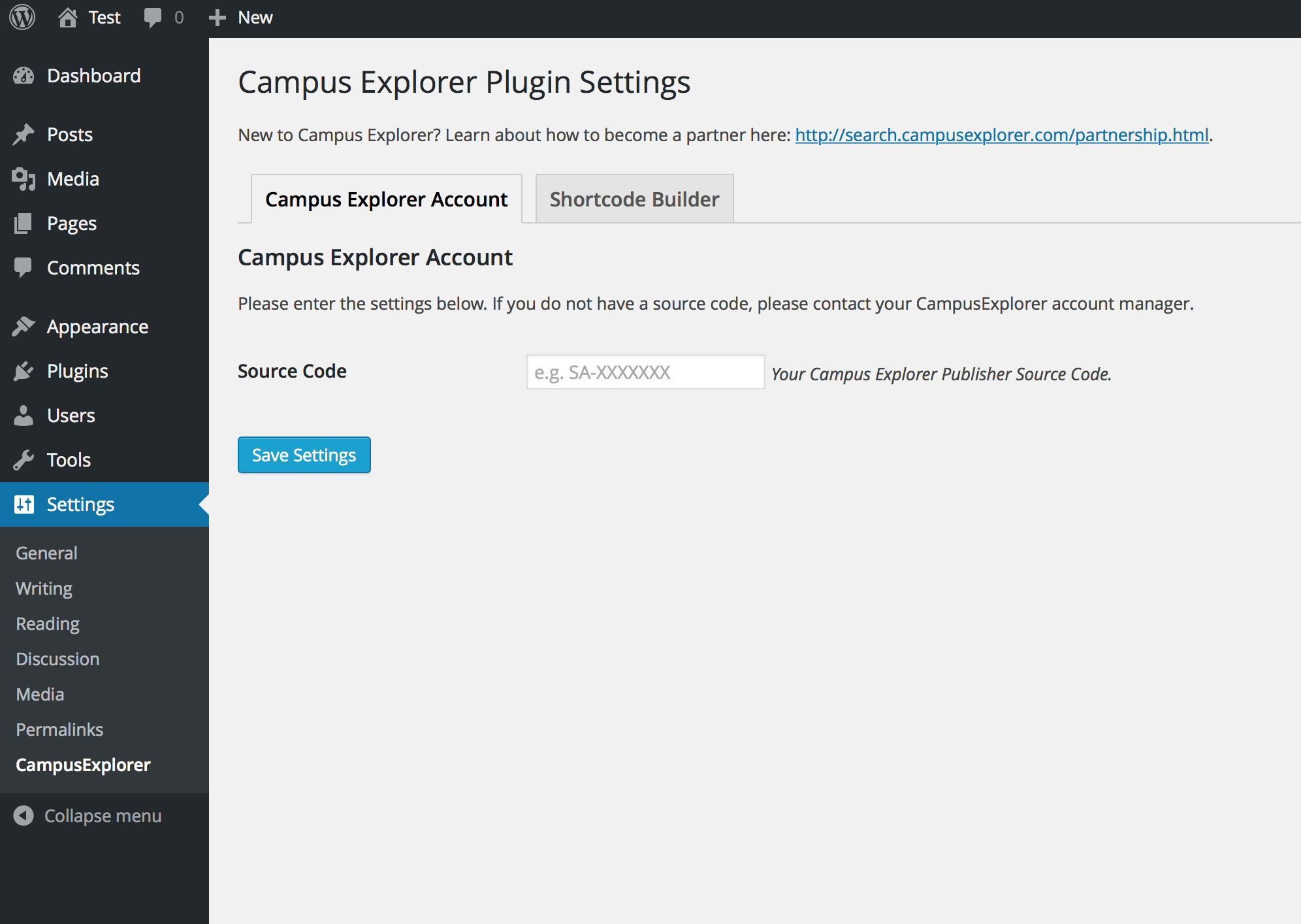 Settings page