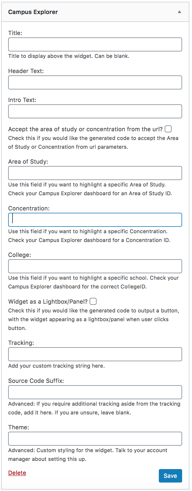 Widget configuration screen