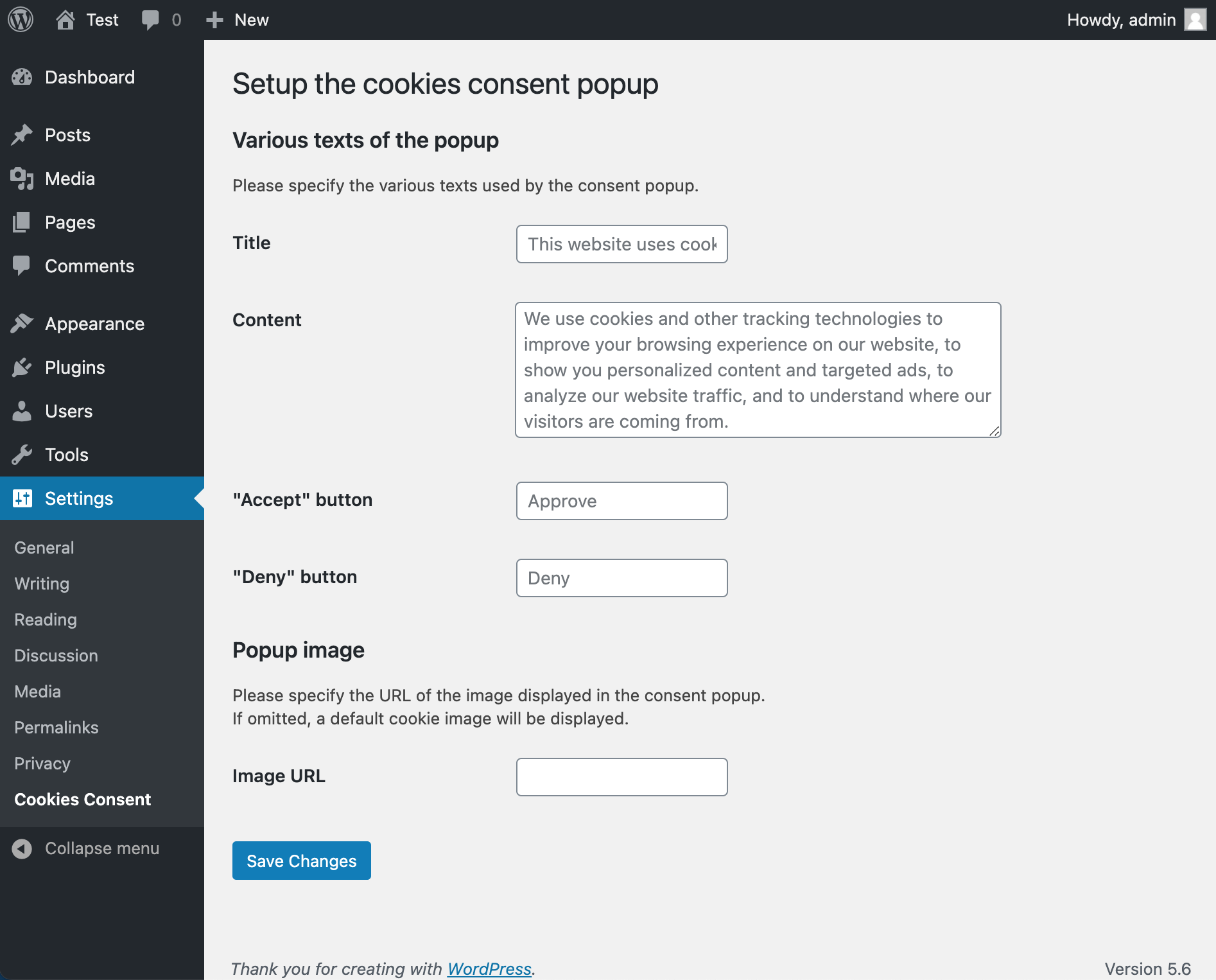 Settings menu