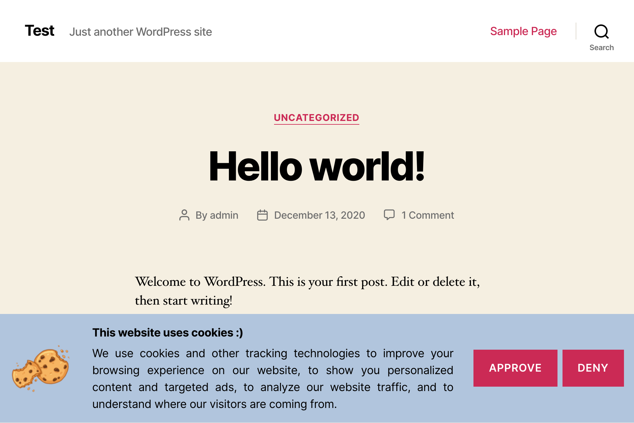Desktop popup with Twenty-Twenty theme
