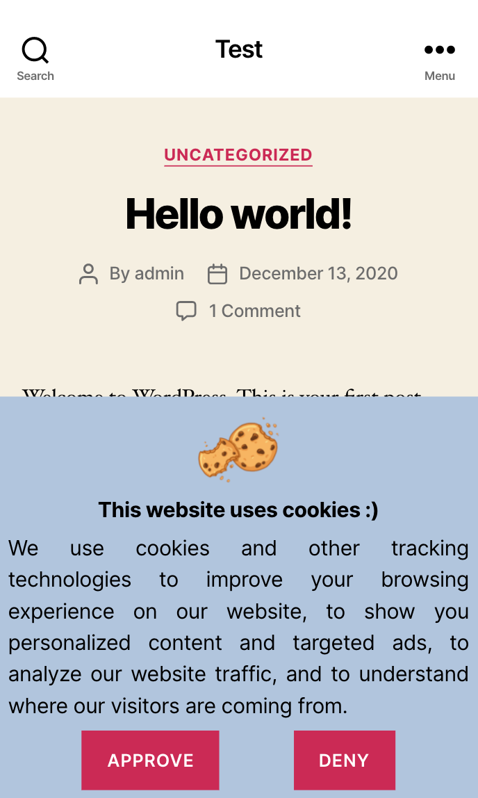 Mobile popup with Twenty-Twenty theme