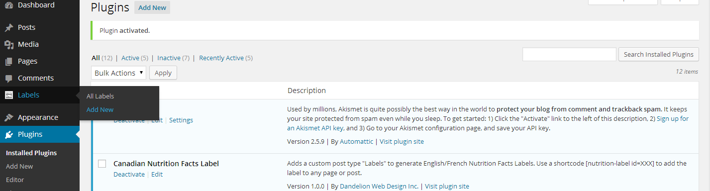 Install and activate the plugin.  Then navigate to the new "Labels" custom post type in the admin.