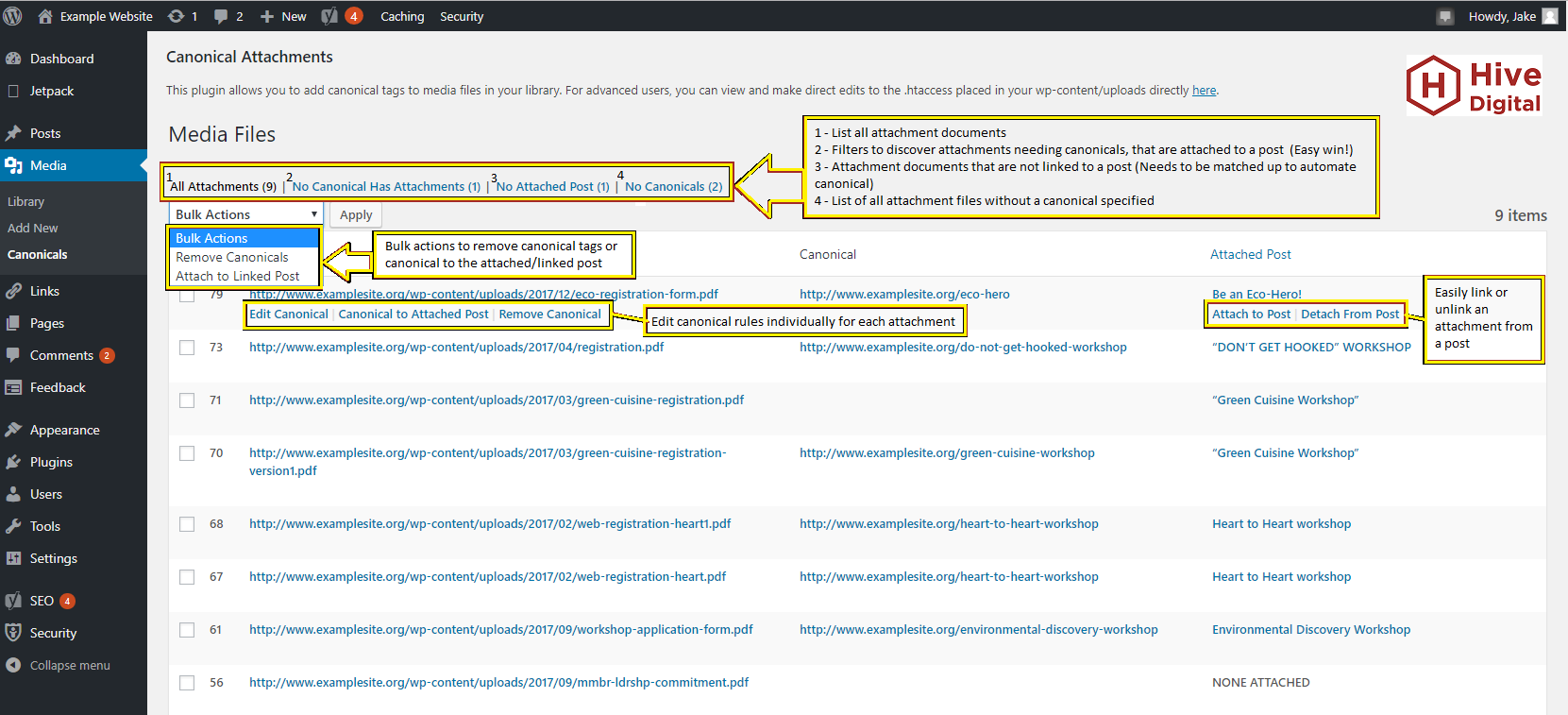 Main page with options explained / highlighted