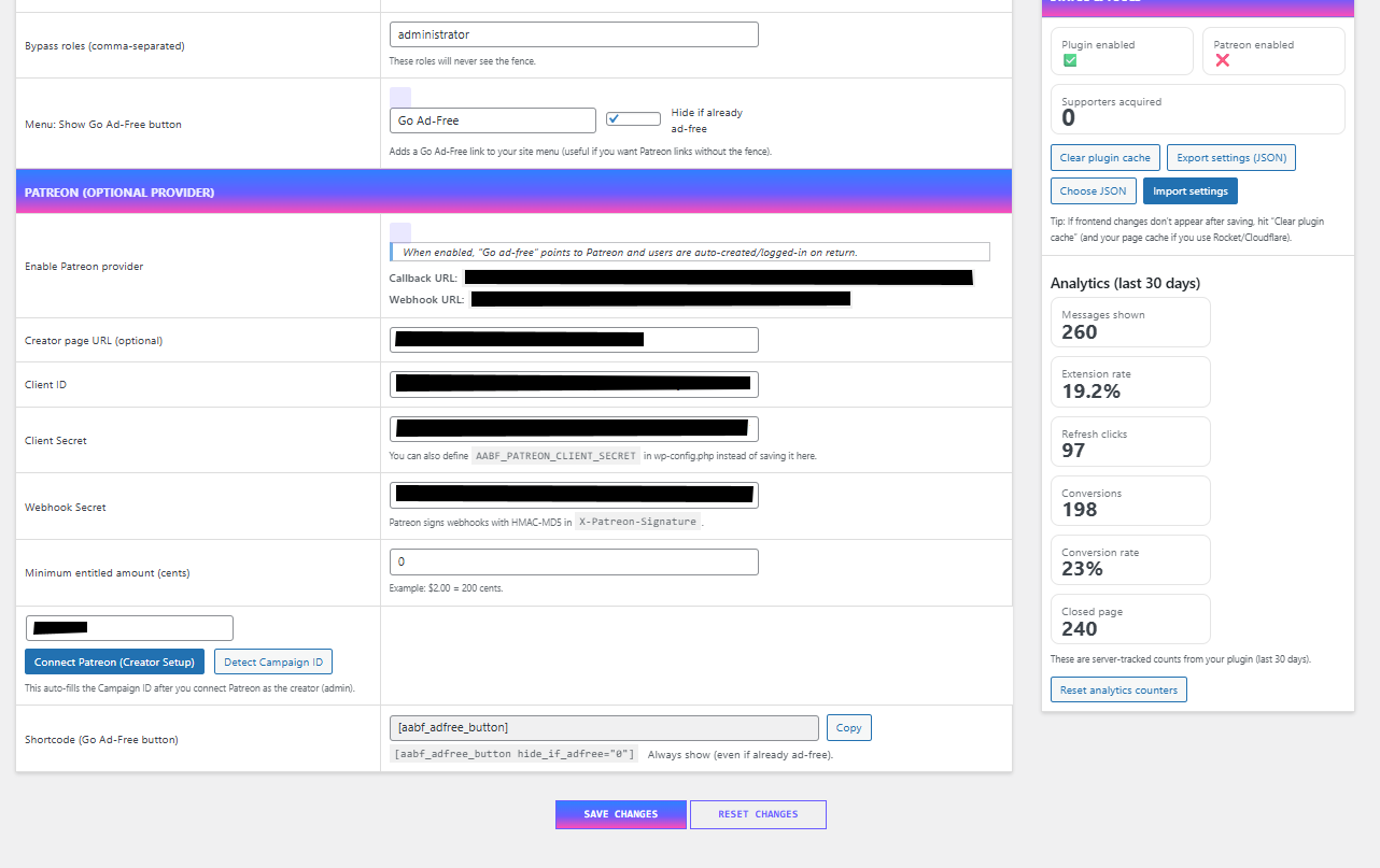 Example of PRO version settings