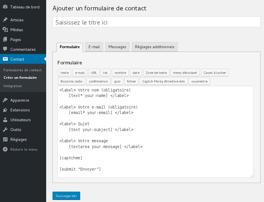 Intégration dans le plugin Contact Form 7