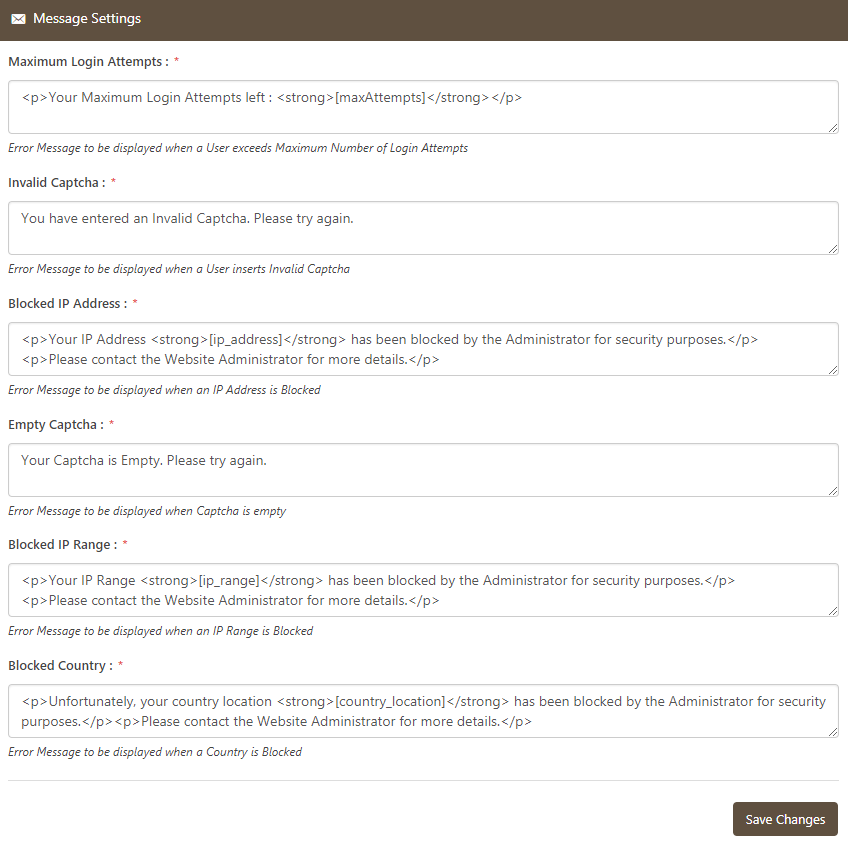 Message Settings Screen