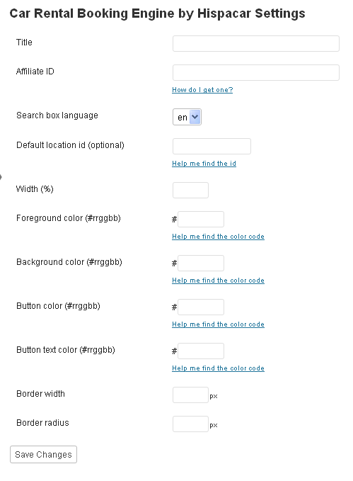 This is how a search box looks like when it is installed as a widget in your sidebar. If you want to show the search box as a widget in your sidebar go to 'appearance', 'widgets' and drag and drop the car rental search engine widget to the sidebar of your choice.