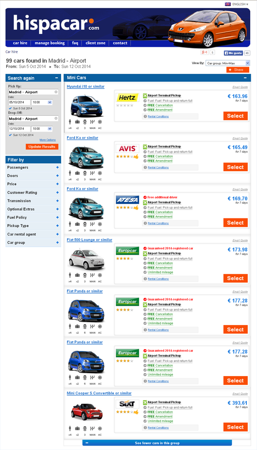 This is a screenshot of the results returned by the plugin. The plugin calculates prices and availability from more than 750 different providers worldwide including leading car rental companies and many local suppliers. If you want to see the plugin in action please visit the plugin's official website.