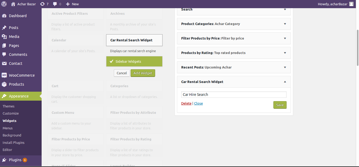 Plugin widget that allows the plugin to view or show up.