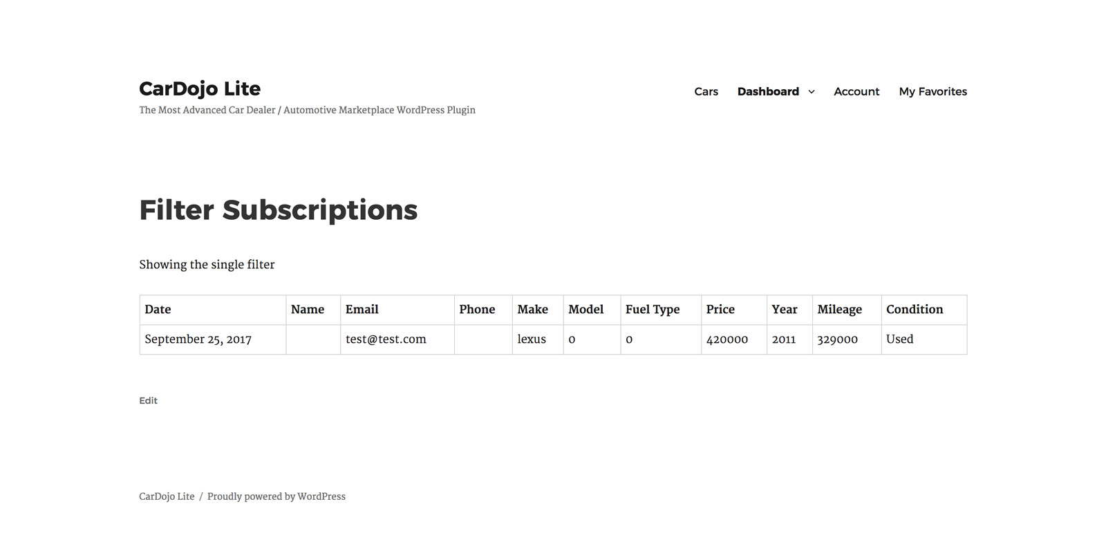 Filter subscriptions page