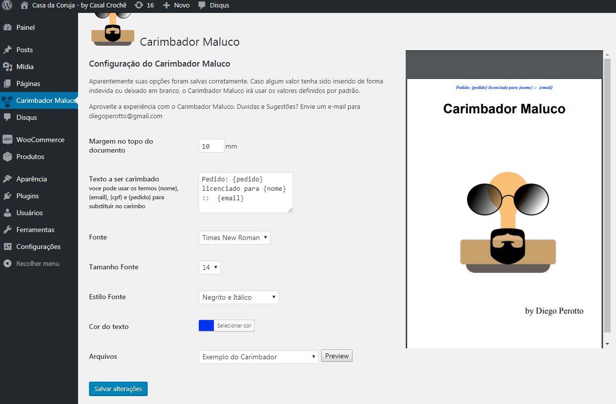 Preview do arquivo estampado na área administrativa