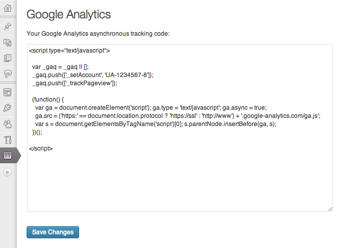 Paste your Google Analytics tracking code into the box