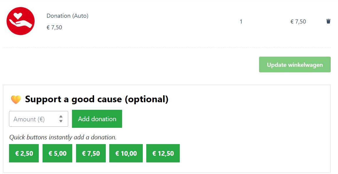 Donation plugin displayed in the cart