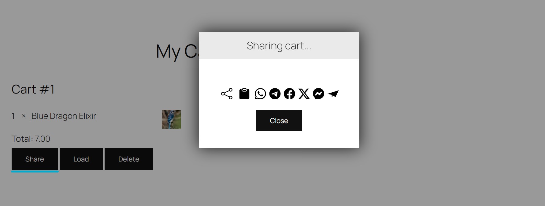 **Shareable cart link** – A unique link is generated for sharing carts.