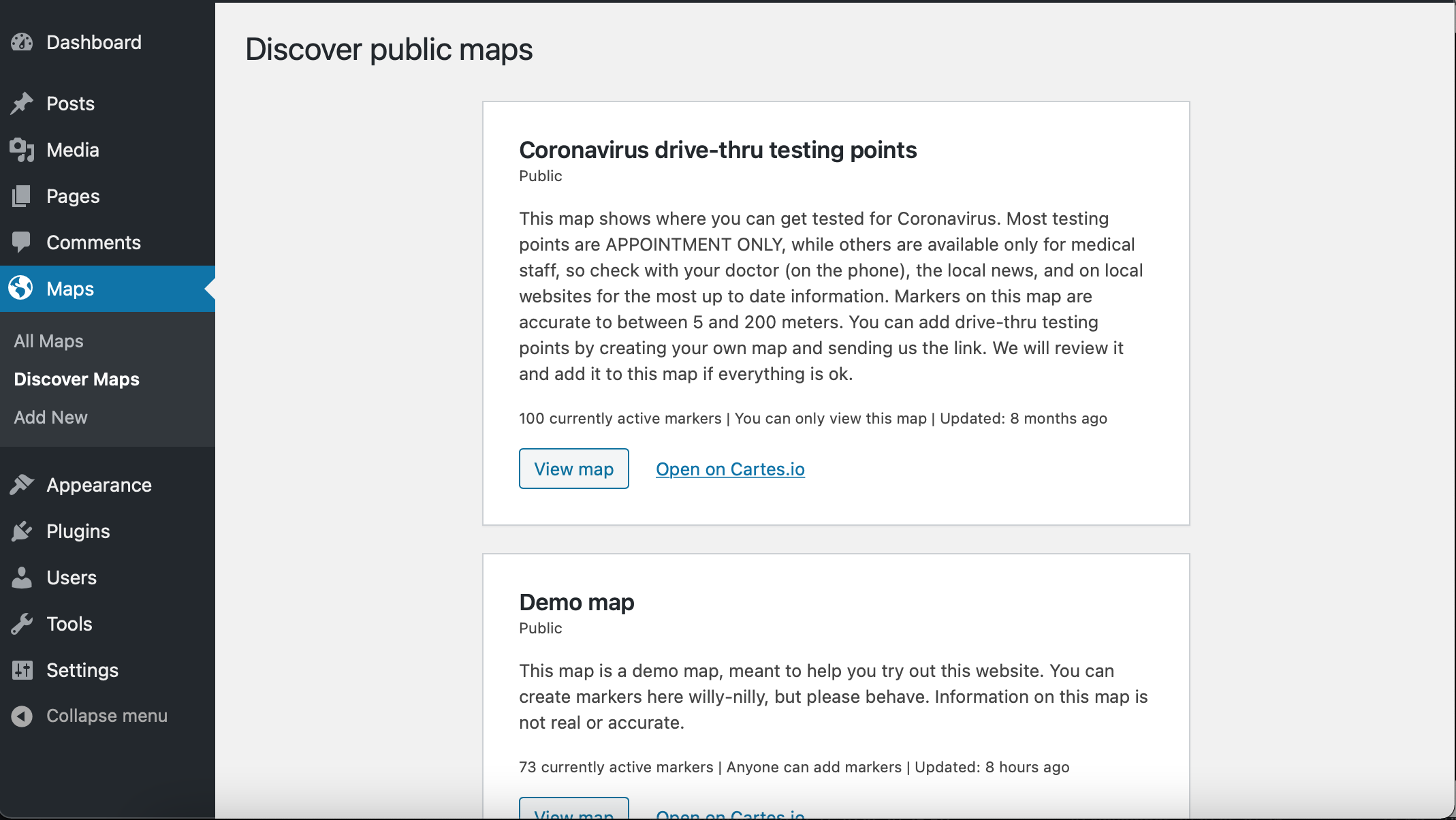 Discover awesome public and interactive maps made by the community.