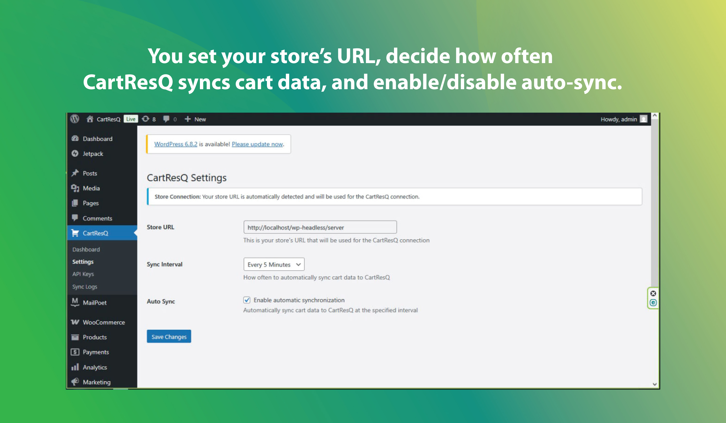 Connect your store URL and configure sync preferences