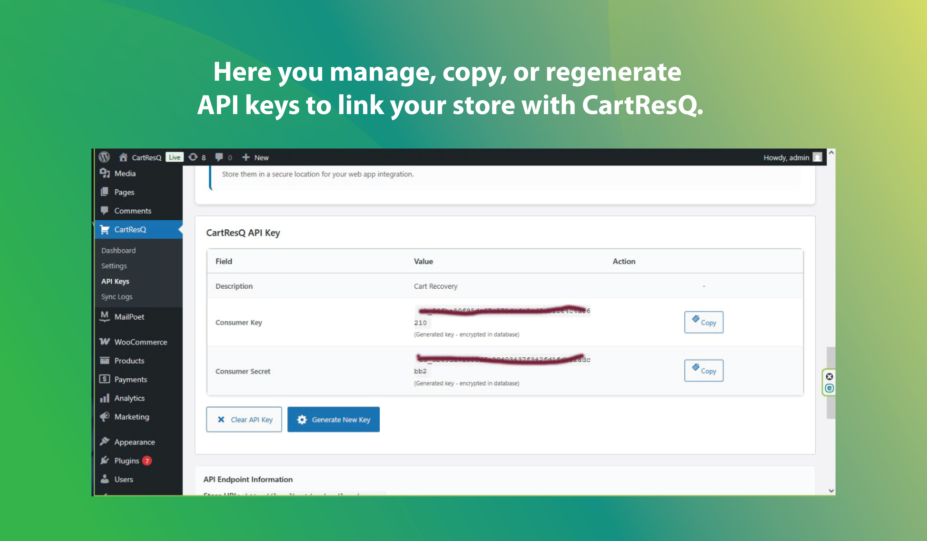 Generate and manage WooCommerce REST API keys