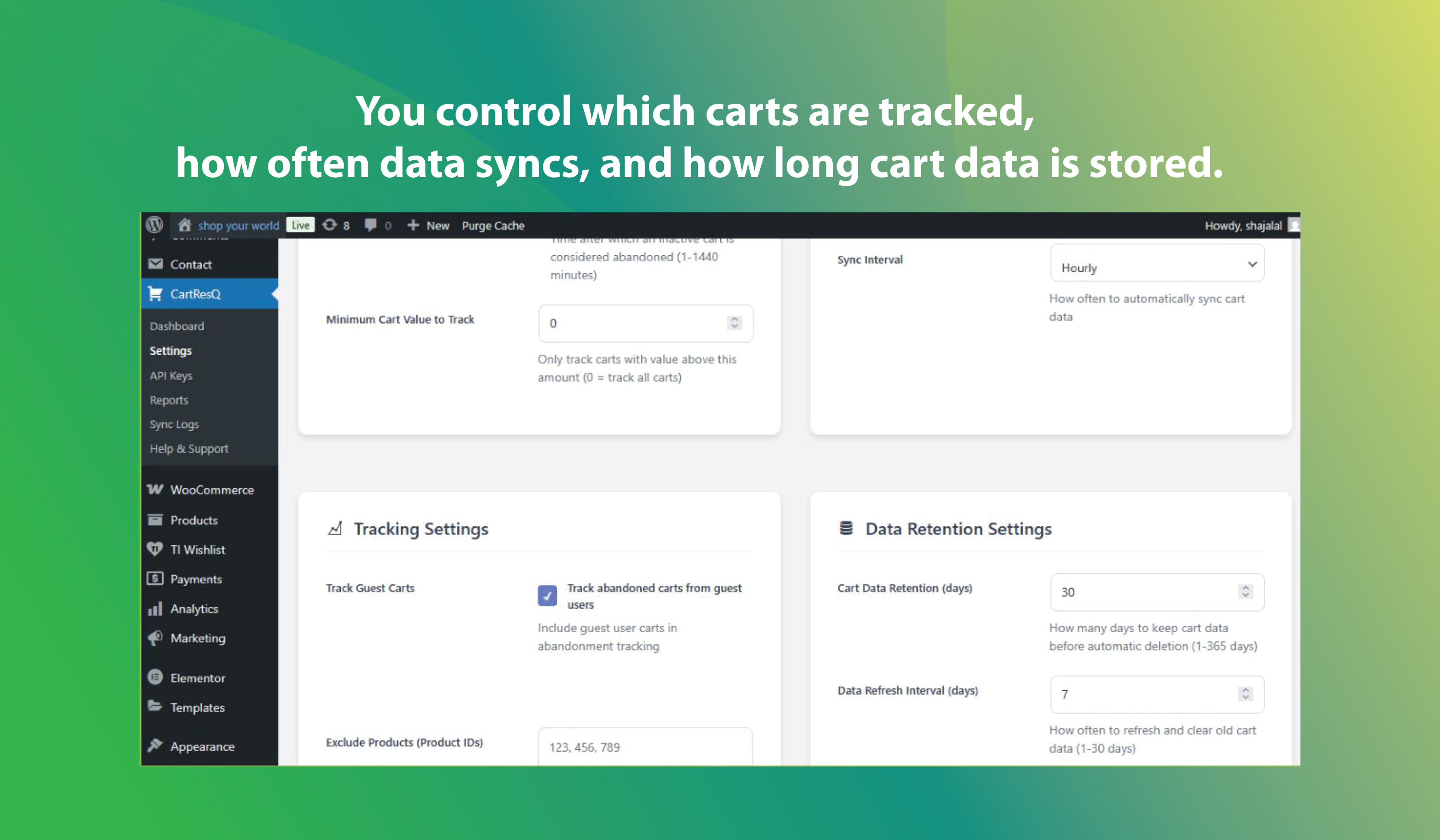 Settings to define abandonment threshold and tracking rules