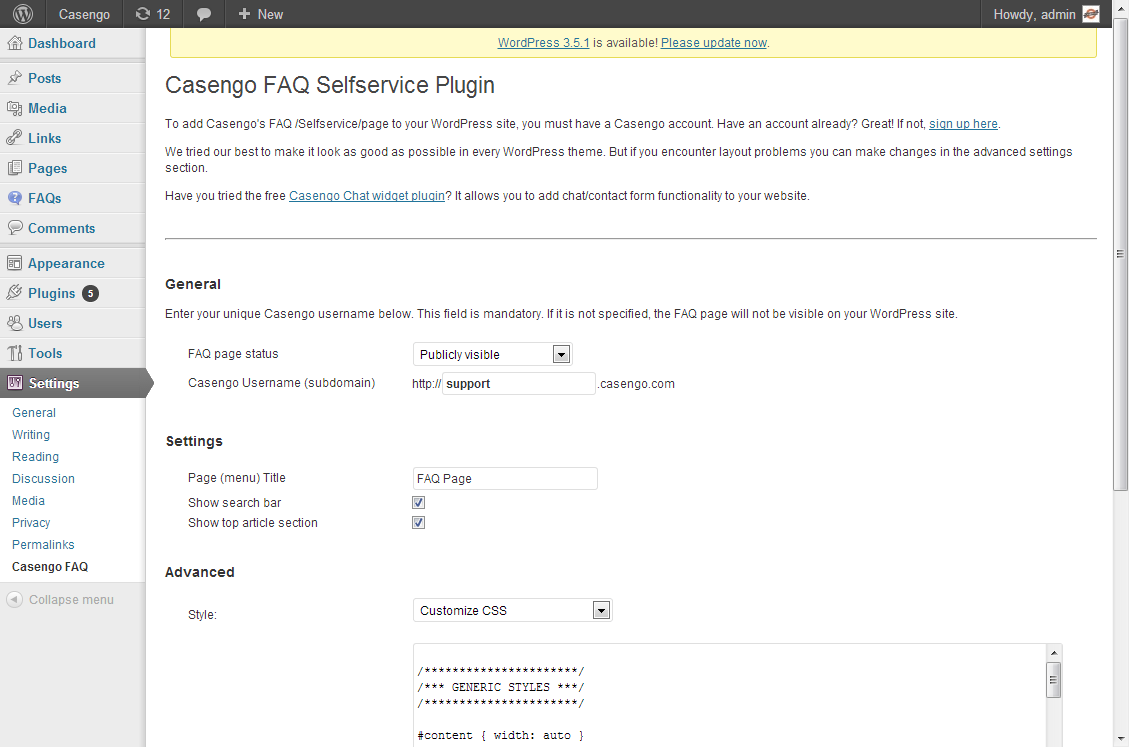 Example FAQ page - Homepage