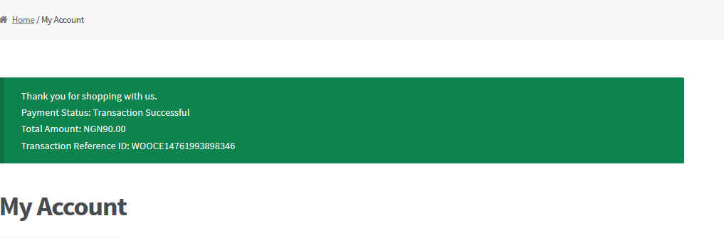 Successful Payment Transaction Message