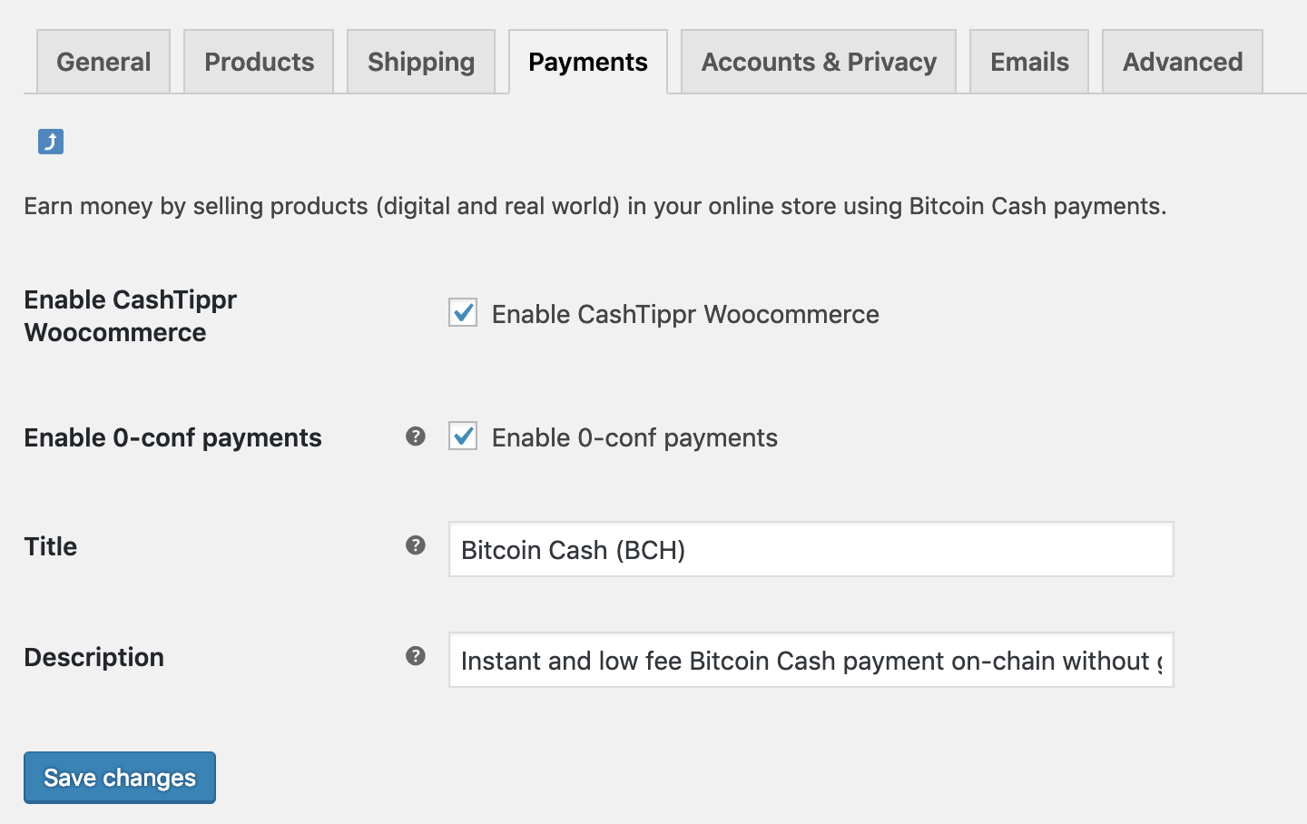 WooCommerce payment gateway settings in Admin Area
