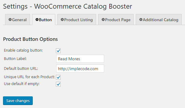 WooCommerce Catalog Booster Button Settings.
