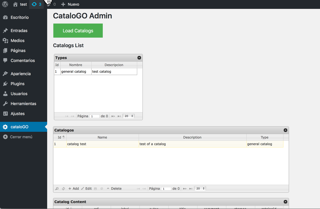 Admin for CataloGO plugin