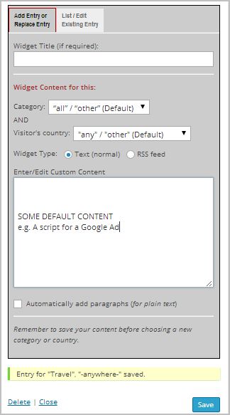 Adding default content for widget: