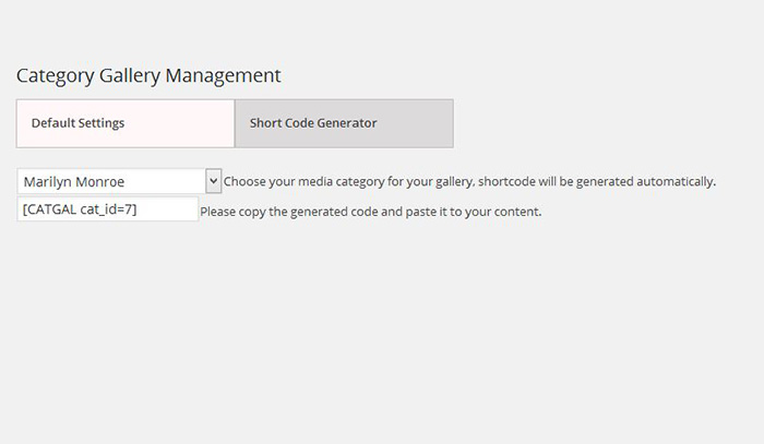 Admin panel shortcode generator