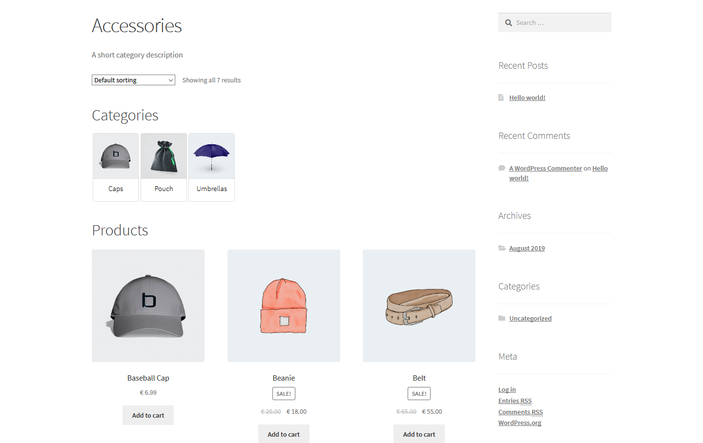 This is a screenshot of a category page showing the subcategories in WooCommerce. Storefront theme used for example.