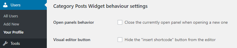 Widget behaviour settings for each user.