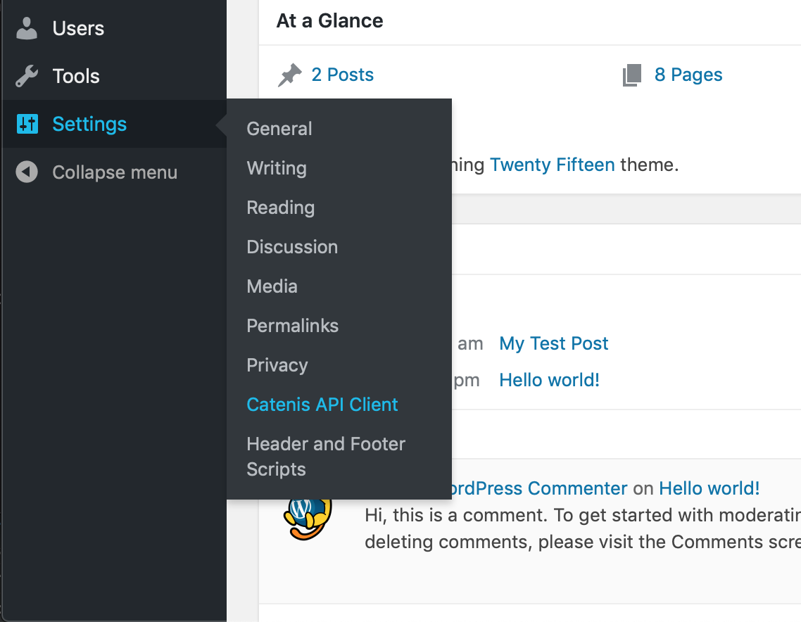 The plugin's global settings menu