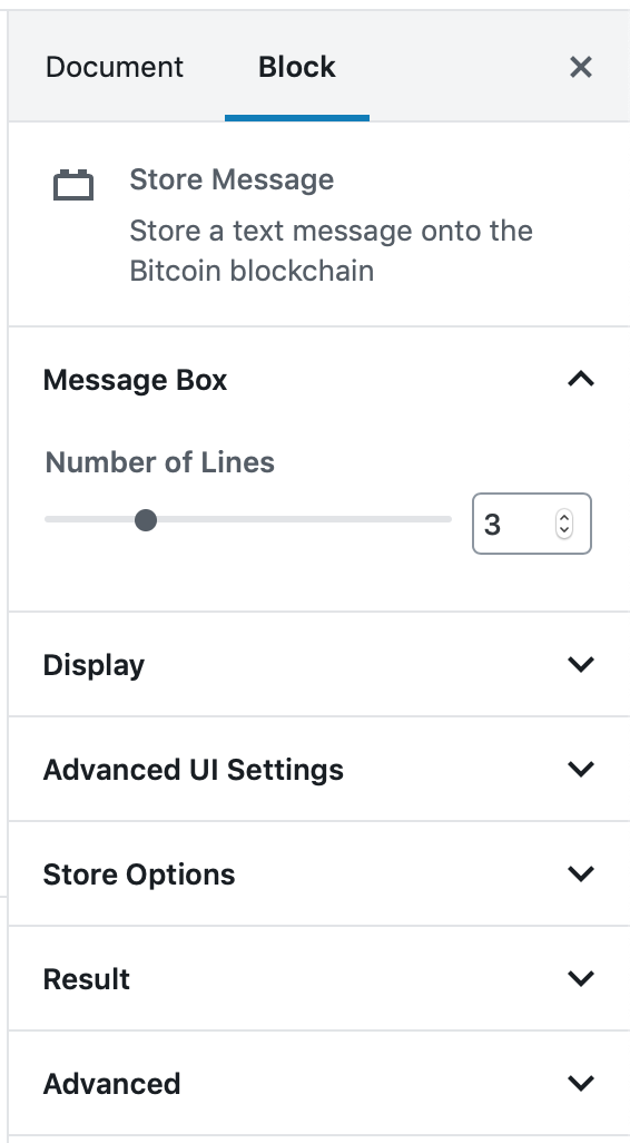 Sample block settings sidebar.