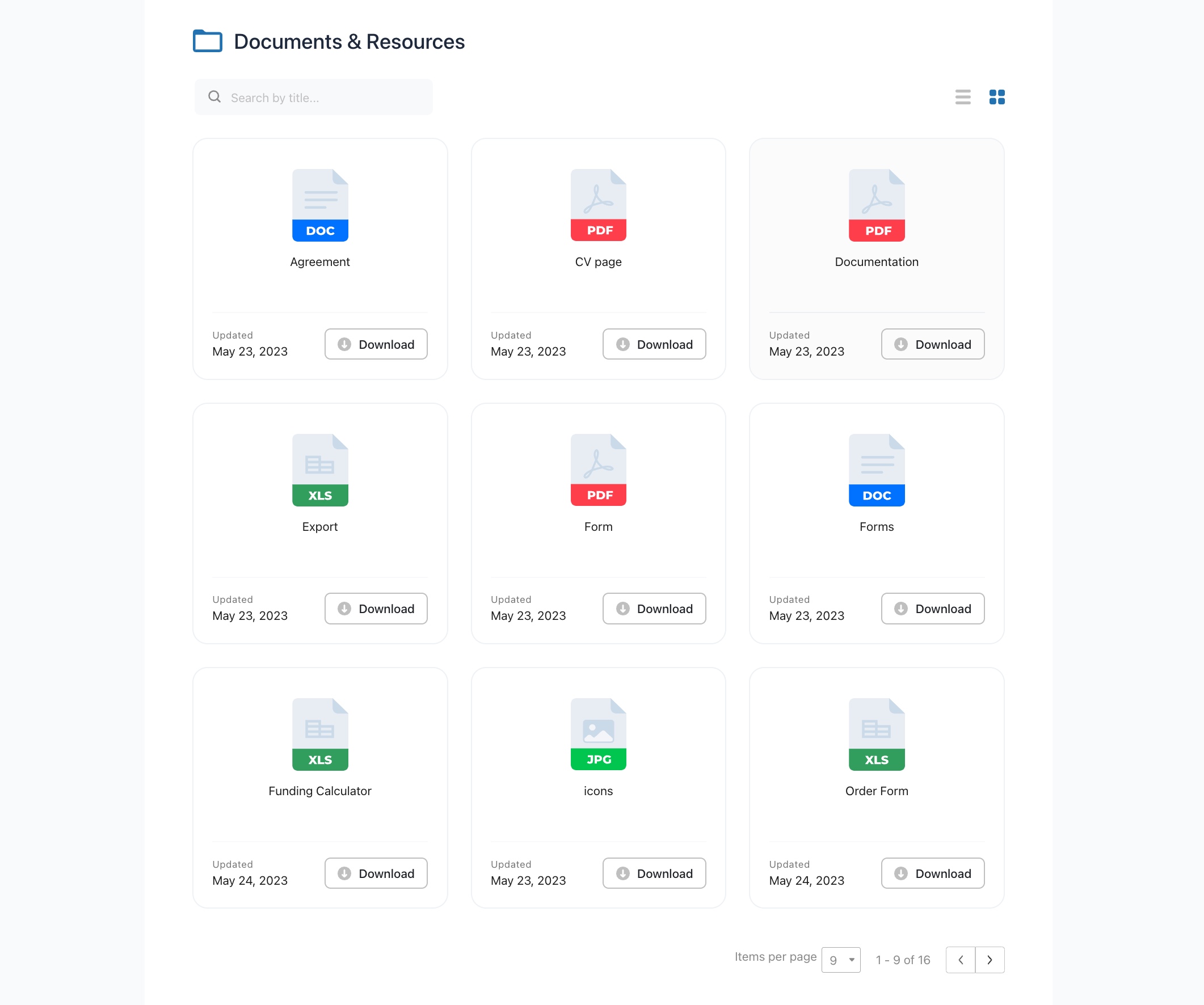 WordPress document gallery in grid view.