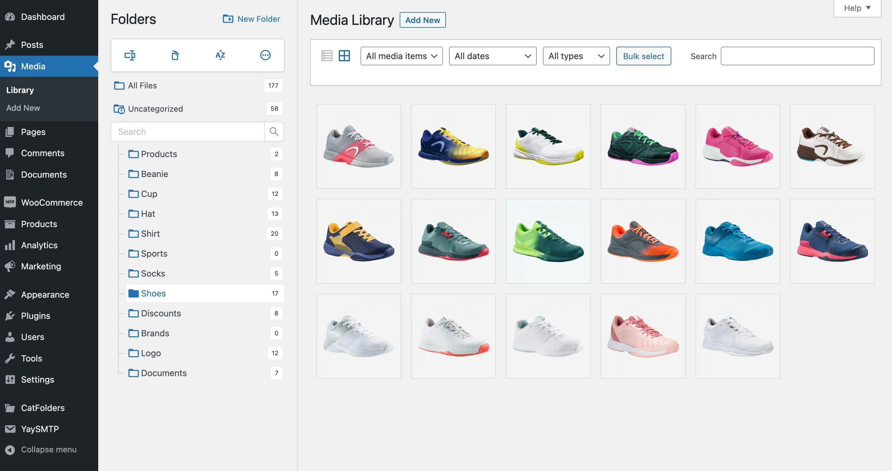 Organize your media library into folders, ideal for eCommerce sites