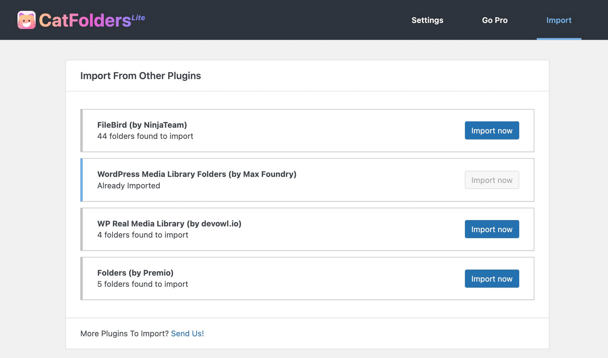 Import folders from other WordPress file manager plugins in one click