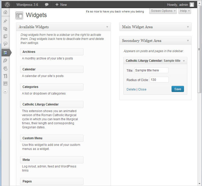 Widget parameters