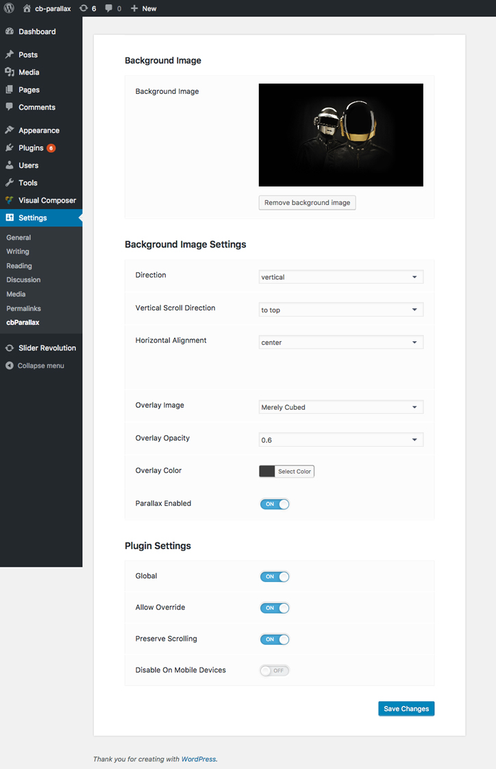 Settings Page.