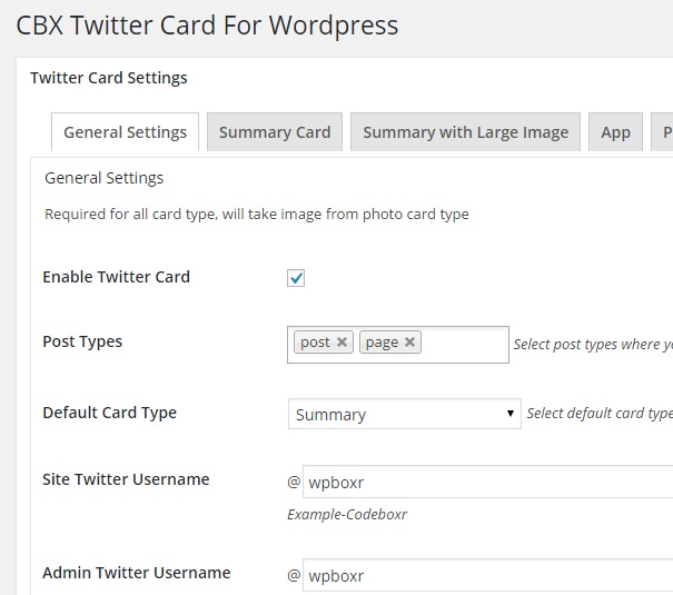 Admin - Twitter Global Card Settings 1