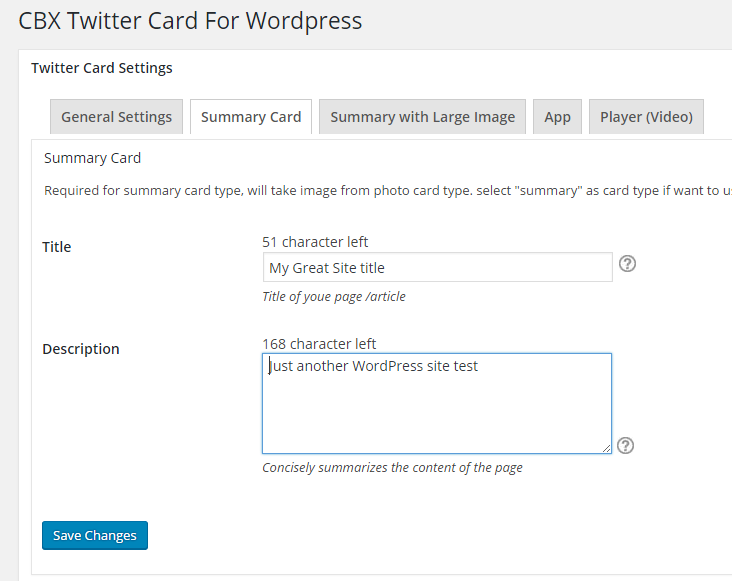 Admin - Twitter Meta Card Settings 1