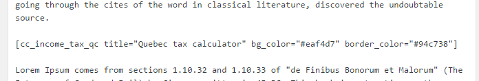 Shortcode usage example in post