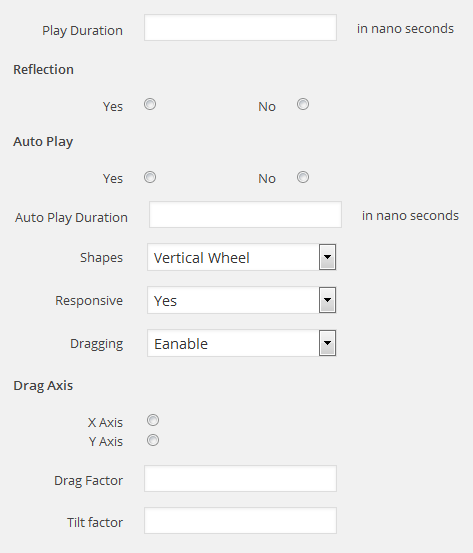 The settings to control the slider.