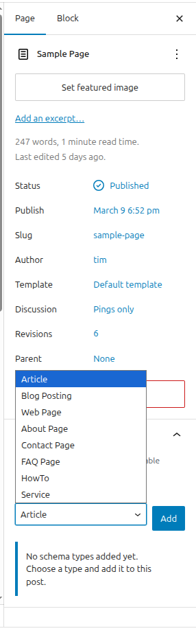 Adding schema types in the Gutenberg sidebar
