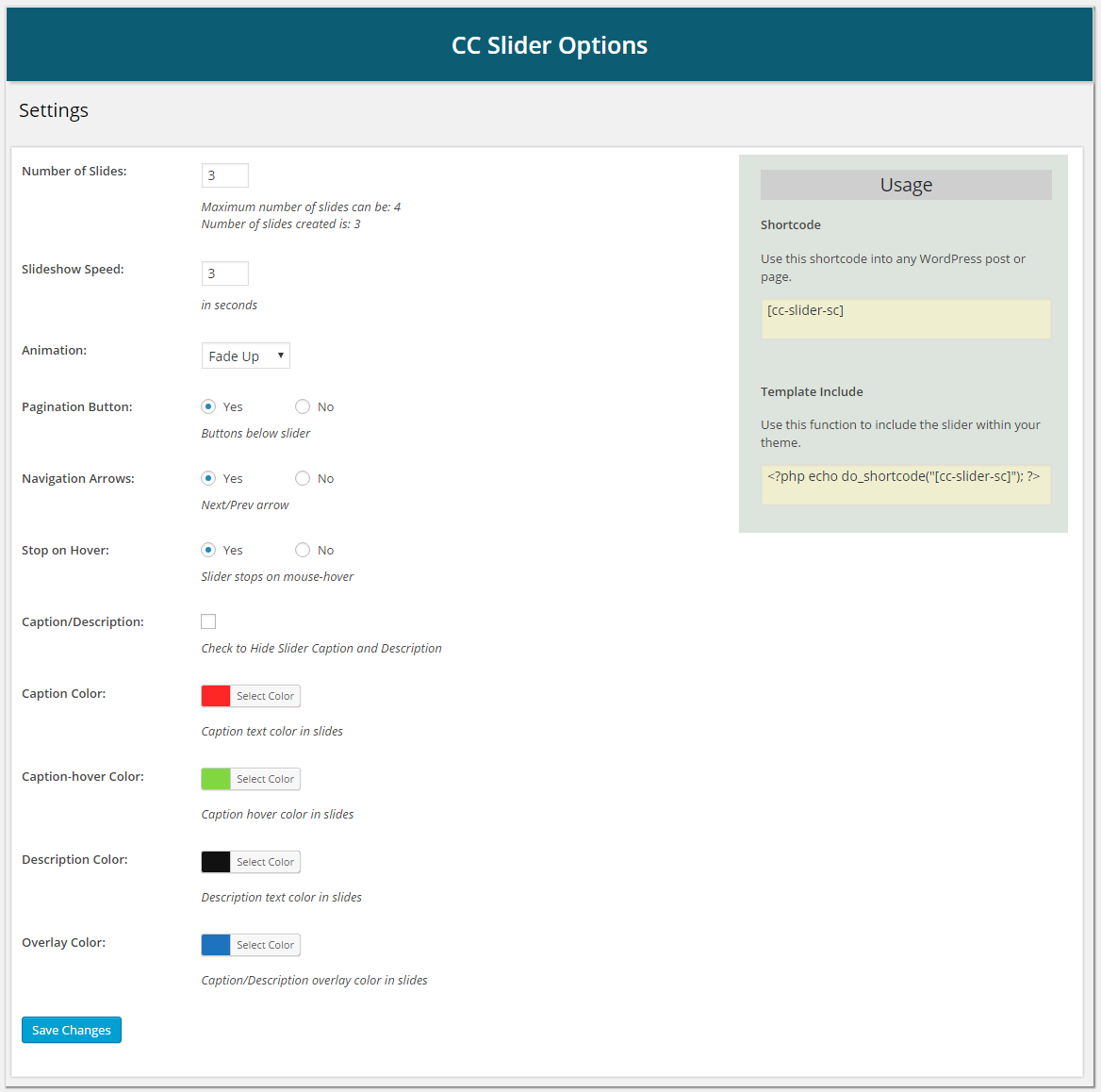 Slider Settings