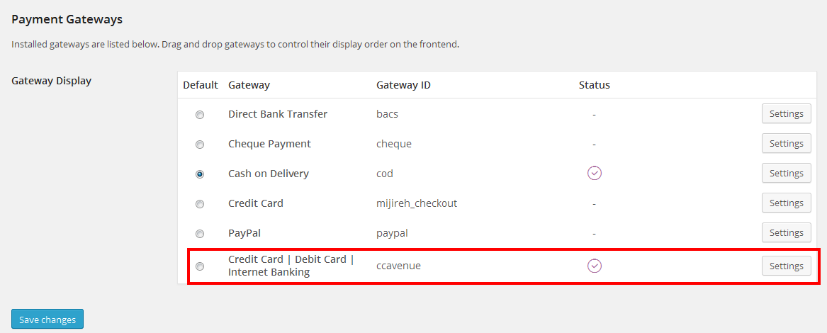 WooCommerce payment gateway setting page