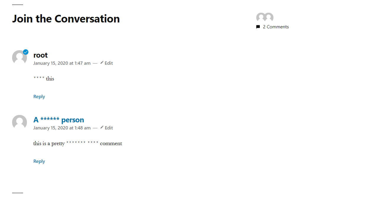 An example of how your users will see filtered comments.