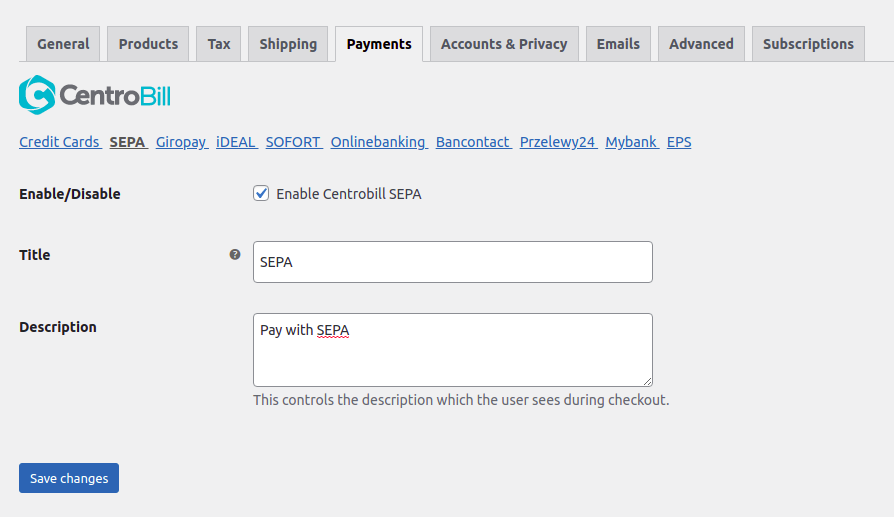 Change the title and description for every payment gateway.