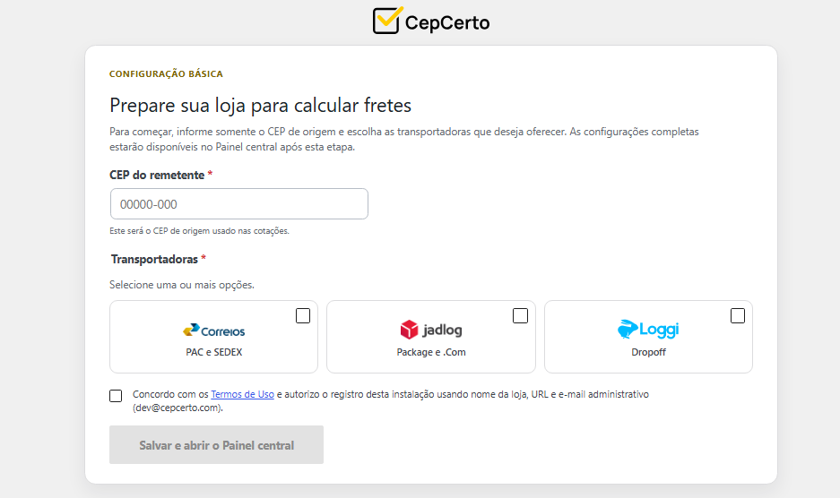 Add shipping-label credit through PIX from the WordPress dashboard.