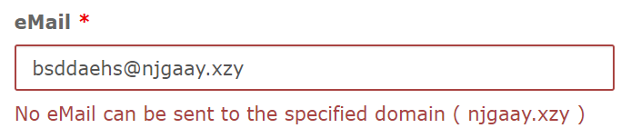 Error message when the eMail domain most likely can't recieve eMails.