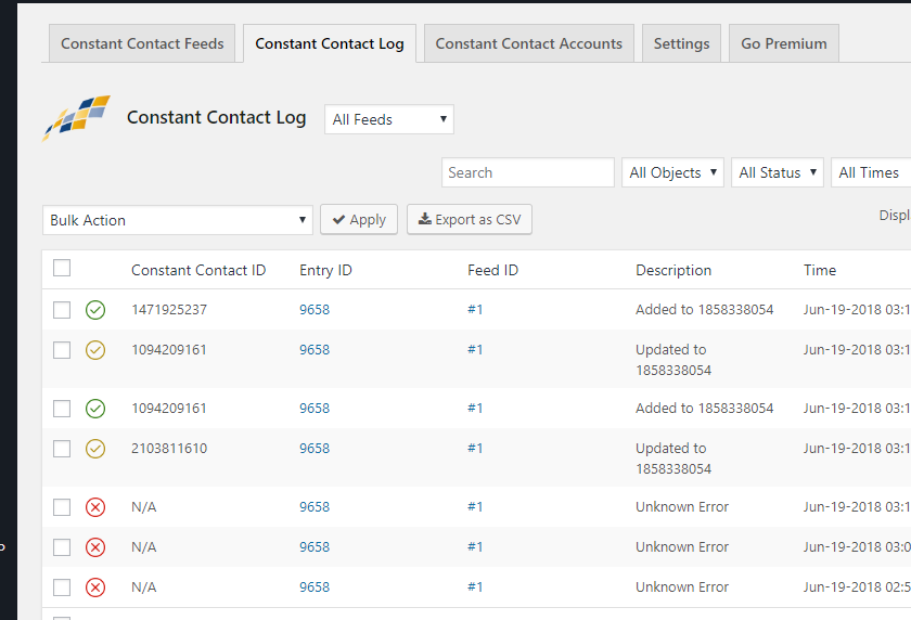 Constant Contact logs.